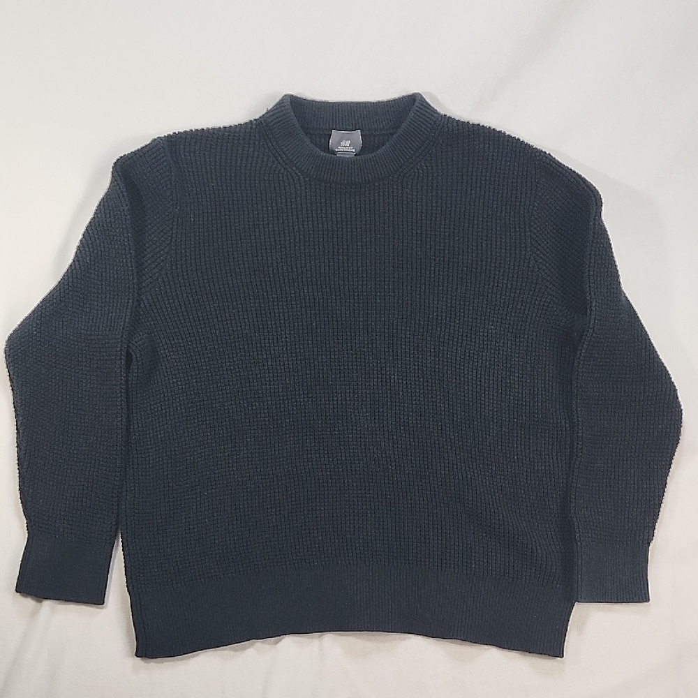 H&M Black Crewneck Sweater with Ribbed Collar